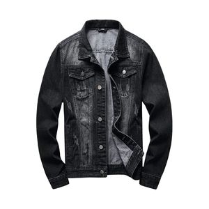 Washed Charcoal Men Black Denim Jacket Heavy Cotton Lined Button Front Winter Streetwear Turn Down Collar Jean <b>Coats</b> - Product Image 1