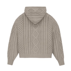 Women's Hooded <b>Cable</b> <b>Knit</b> Pullover <b>Sweater</b> Full Sleeve Casual Winter 100% Acrylic Geometric Pattern Regular Length - Product Image 2