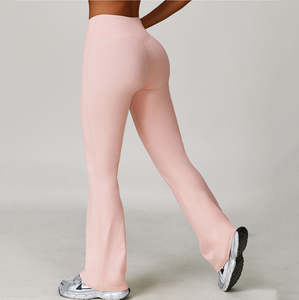 Pantalon de yoga évasé taille haute nude pour femme, avec logo personnalisé, effet liftant, coupe bootcut, décontracté, jambe large - Product Image 6