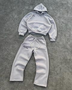 Ensemble de survêtement personnalisé pour homme, coupe évasée, 300-500 g/m², 100 % coton, molleton ample, sweat à capuche et pantalon de jogging surdimensionné pour homme - Product Image 1