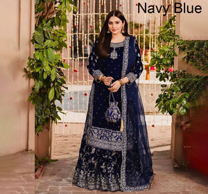 Pinkcityblocks ชุดผ้ากำมะหยี่อะนาร์คาลีชุดปักเลื่อมชุดงานปักเลื่อมชุดปาร์ตี้คุณภาพสูงแบบเย็บเต็มรูปแบบชุดอินเดีย - Product Image 1