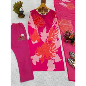 IMPRESIÓN DIGITAL DE MUSELINA ATRACTIVA CON TRABAJO A MANO FONDO SUPERIOR CON DUPATTA ROSA - Product Image 4