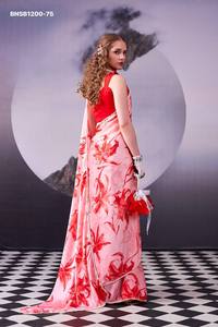 Magnifique ensemble de sari en soie satinée de qualité supérieure avec imprimé floral et bordure en dentelle perlée - Collection de chemisiers Banglory - Fournisseur indien - Product Image 6