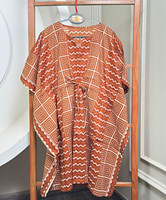 Nouveau gros main bloc imprimé une pièce caftan robe avec col en V et taille réglable surdimensionné robe tunique d'été pour les femmes