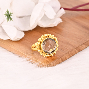 Natural Smoky <b>Quartz</b> Brass <b>Ring</b> Handmade Gemstone Jewelry for Women - Product Image 3