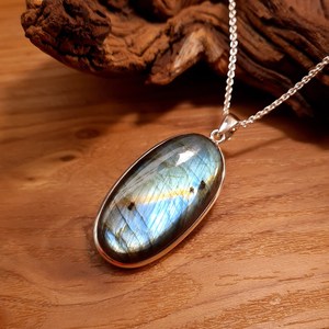 Natural Labradorite Pendant 925 Sterling Silver Gold Plated Cabochon Polished Simple Setting <b>Chain</b> Handmade Jewelry Women Gift - Product Image 2