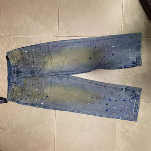 Vaqueros de mezclilla para hombre, modernos, de lavado claro, con pedrería, cristales de colores, de pierna recta, estilo urbano, pantalones casuales - Product Image 5