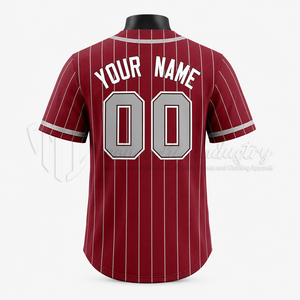 Camiseta de Béisbol a Rayas Rojas para Hombre, Manga Corta, Cierre de Botones, Transpirable, de Poliéster, con Logotipo en la Manga Izquierda - Product Image 2