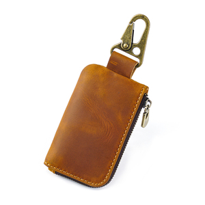 Porte-clés en cuir véritable avec fermeture éclair et mousqueton, porte-clés minimaliste pour la protection des clés de voiture - Product Image 1