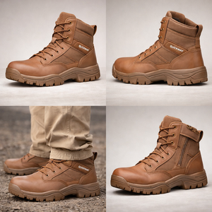 Bottes de jungle en cuir à tige haute pour hommes, chaussures de travail d'extérieur, chaussures tactiques d'extérieur pour hommes, chaussures de style durable et imperméables - Product Image 5