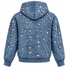 Sudadera con Capucha Azul Perla con Cuentas, Unisex, Estilo Urbano, con Capucha Ajustable con Cordón, Personalizable, Casual y a la Moda - Product Image 2
