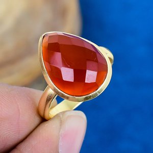 Natural Carnelian Gemstone Pear Shape <b>Ring</b> 18k Gold Micron Over <b>925</b> Sterling <b>Silver</b> - Product Image 1