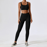 Ensemble de yoga personnalisé pour femme, orange uni, sans couture, côtelé, avec crop top à manches courtes et leggings taille haute, deux pièces pour la gym et le fitness
