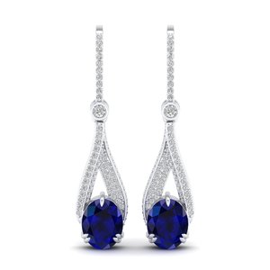 REYES Sparkling 14K White Gold Oval Cut 4.84 Carat Blue Sapphire Gemstone Drop <b>Earrings</b> IGI Certified <b>Diamond</b> <b>Dangle</b> Jewelry - Product Image 2