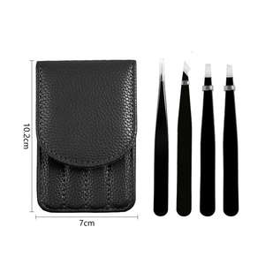 Kit de Pinzas para Cejas de Acero Inoxidable de Precisión, 4 Piezas, Pinzas de Punta Inclinada, Estuche de Cuero, Puntas de Fibra ANAAIF, Agarre Perfecto - Product Image 2