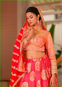 Conjunto de Lehenga Peach Sunehri con Blusa, Hermosa Colección de Lehenga Choli Tradicional para Bodas, en Tendencia - Product Image 5