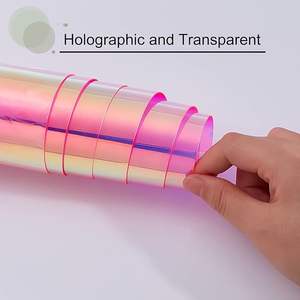 Rollo de Vinilo Holográfico Iridiscente Transparente al por Mayor, Película Brillante Transparente Rosa Arcoíris para Manualidades, Embalaje y Decoración - Product Image 3