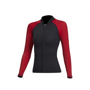 Top de Neopreno Unisex de Manga Corta con Cuello Redondo y Cremallera en el Pecho, Diseño Color Block Negro y Rojo, Impermeable, con Logo Frontal, para Verano - Product Image 2