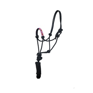 Nylon Braided Black Rope Horse <b>Halter</b> with Beaded Noseband & Lead Rope Adjustable Durable Training <b>Halter</b> Supplier OEM Bulk - Product Image 2