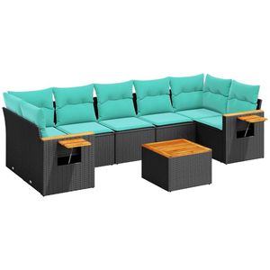 Ensemble de canapés de patio en polyrotin noir pour 8 personnes avec coussins, rangements et porte-gobelets, mobilier d'extérieur de style contemporain - Product Image 4