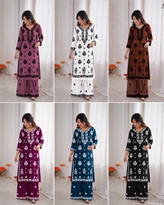White Black Embroidered Work <b>Kurti</b> Set With Loose Fit And Knee Length Traditional Ethnic Style For Women Casual Wear - Product Image 2