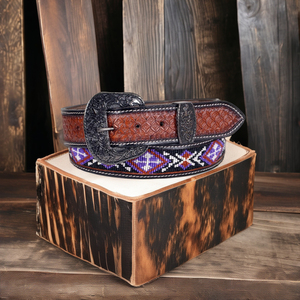 Ceinture en cuir perlé de rodéo de cow-boy de luxe faite à la main longueur personnalisée boucle en alliage occidental de haute qualité Logo personnalisé Zinc de peau de vache - Product Image 1
