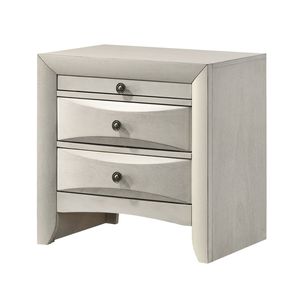 Comodino Contemporaneo in Legno Bianco Neutro con Cassetti Curvi e Vani Portaoggetti - Product Image 1