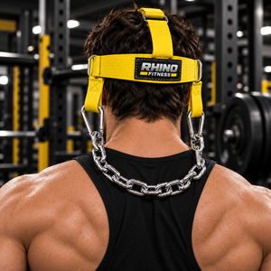 Arnés de Cabeza Amarillo Rhino Fitness con Cadenas de Acero para Entrenamiento con Pesas en el Gimnasio - Product Image 2