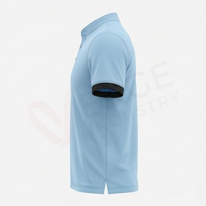 เสื้อโปโลแขนสั้นสีฟ้าอ่อนสำหรับผู้ชาย ดีไซน์ลำลองแบบถักเนื้อผ้าเรียบ ปิดด้วยกระดุม แต่งลายจุด - Product Image 3