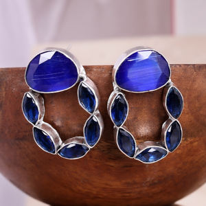 Pendientes Colgantes Boho Tribales de Latón para Mujer con Topacio Azul Rey, Chapados en Plata Antigua, Joyería de Declaración para Aniversario de Amantes - Product Image 5