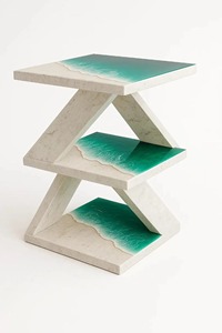 Mesa de Centro Moderna de Concreto con Diseño de Resina Oceánica, Muebles de Sala de Estar Estilo Costero, Mesa Auxiliar Hecha a Mano - Product Image 1