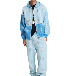 Conjunto deportivo de hombre con pedrería, sudadera con capucha y pantalones, estilo casual, ropa de calle, transpirable. - Product Image 3