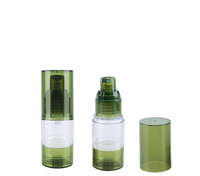 Bouteille cosmétique verte en plastique avec bouchon à vis, brosse et logo personnalisé par estampage à chaud, Unalilia GP24 15ml/30ml, pour crème solaire