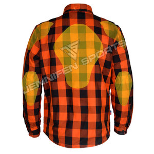 เสื้อเชิ้ตผ้าแฟลนเนลสีส้มและสีดำ 100% ผ้าฝ้ายสำหรับผู้ชาย คอตั้ง เสริมเกราะป้องกันสำหรับขี่มอเตอร์ไซค์ บุด้วยอะรามิด เหมาะสำหรับขี่ในฤดูใบไม้ผลิ - Product Image 5