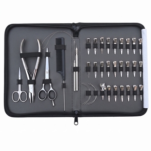 Kit d'outils professionnels pour extensions capillaires avec pinces à micro-anneaux, crochet de tirage, peigne à queue, pinces de sectionnement et aiguilles - Product Image 1