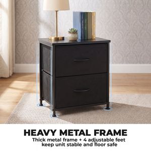 Lot de 2 commodes modernes en tissu avec structure métallique et plateau en bois, organisateur de rangement noir - Product Image 5