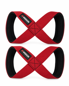 Sangles de levage Webson Figure 8 en néoprène rouge légèrement extensible, ajustables, légères, pour la musculation, confortables, unisexes - Product Image 1