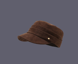 Beige Suede Cadet <b>Boy</b> Hat with Gold Heart Buckle Adjustable Cadet <b>Cap</b> - Product Image 2