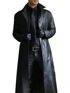HARAZ INTERNATIONAL <b>Men's</b> <b>Long</b> Genuine Leather Trench Coat Turn-Down Collar Waterproof Formal Winter <b>Jacket</b> Single Breasted - Product Image 5