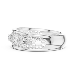Conjunto de Anillos de Diamantes Florales de Laboratorio de Última Tendencia, Oro Blanco Sólido de 18K con Baño de Rodio, Corte Brillante, para Compromiso, Boda, Fiesta, Regalo - Product Image 3