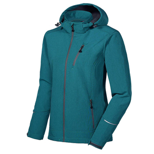 Wholesale Trendy Women's Teal Hooded Fleece Jacket Full Sleeve Windproof <b>Zipper</b> Closure Autumn Wear - Product Image 1