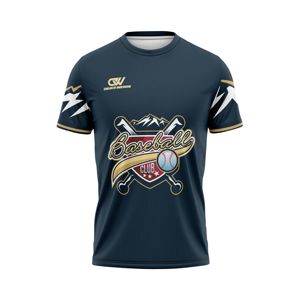 Vente en gros de maillots de baseball à manches courtes personnalisés avec logo d'équipe, sublimés, pour adultes, durables, 100% polyester, t-shirt à col rond, uniforme sportif - Product Image 1
