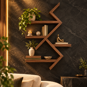 Étagère murale en bois géométrique avec un design d'affichage multi-niveaux angulaire |   Étagères murales modernes pour des espaces de décoration intérieure élégants - Product Image 2