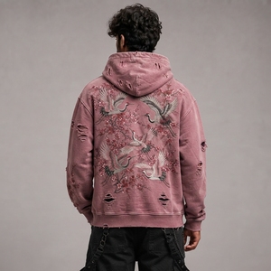 Premium Comfortable Oversized <b>Pullover</b> Design Vintage Washed Distressed Finish With Embroidery <b>Men</b> Distressed Embroidery Hoodies - Product Image 5