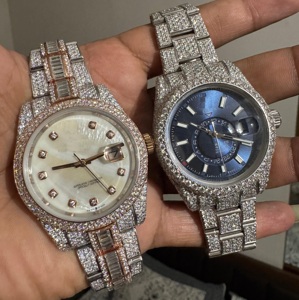 High Quality Business Yellow Gold Hip Hop VVS D Colour Moissanite Stainless Steel Automatic Mechanical Luxury Iced <b>Watch</b> Leather - Product Image 1