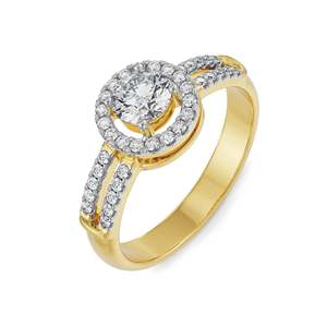 Bague en argent captivante avec moissanite taille ronde, sertie d'un double halo pavé, bicolore, pour fiançailles et mariage, pour femme - Product Image 6