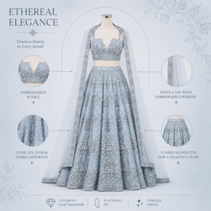 Conjunto de Lehenga Choli Bordado en Azul Cielo de Lujo |   Lehenga de Diseñador para Bodas y Fiestas con Dupatta para Mujer, Ropa Étnica - Product Image 5
