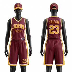 Uniforme de Baloncesto Unisex GSM, Malla de Poliéster que Absorbe la Humedad, Paneles Laterales en Contraste Azul y Amarillo, Impresión por Transferencia de Calor, Bordado - Product Image 5