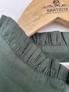 Women's Dark Green Cotton Long Sleeve <b>Top</b> Solid Color Ruffle Neck Design Blouse Bohemian Casual Wear Lightweight Summer Tunic - Product Image 5