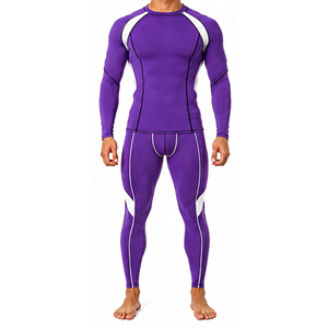 Ensemble de vêtements de compression pour hommes, t-shirt à manches longues et leggings extensibles à séchage rapide pour la salle de sport, la course à pied et l'entraînement - Product Image 1